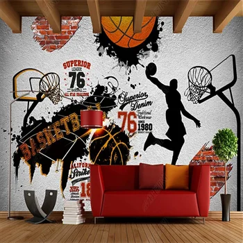 Pasūtījuma Nostalģisks Retro Spēlējot Basketbolu Fona tapešu trenažieru Zāle, Basketbola Kluba Rūpniecības Dekoru, Sienas Tapetes, 3D