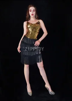 Modes Sexy Vizuļi Rhinestones Melnās Bārkstis Redzēt Ar Kleitu, Bārs, Dzimšanas dienu Svinēt Apģērbs DS Balli Sieviešu Deju Kleita