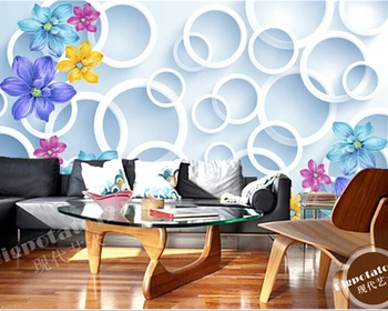 Pasūtījuma romantiska abstraktu ziedu aplis 3D dekoratīvais krāsojums papel de parede, dzīvojamā istaba, guļamistaba, TV sienas vinila tapetes