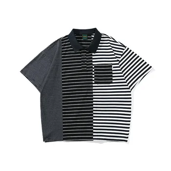 Brīvs Gadījuma Cityboy Īsām Piedurknēm Svītru Salaist T-krekls Vīriešiem Japāna Streetwear Vintage Lielajam Modes Polo Krekls Vīriešu Kokvilnas Tee