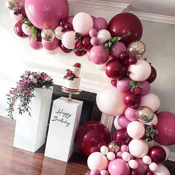 Dubultu Pildījumu Burgundijas Vīna Sarkans Baloni Arkas Vainags Komplekts Valentīna Diena, Baloni Kāzu Puse, Valentīna Diena Rotājumi