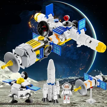 Kosmosa staciju celtniecības bloki, 5 in 1 militāro sērijas cīnītājiem policijas auto marines puzzle modelis bērnu izglītības rotaļlieta dāvana