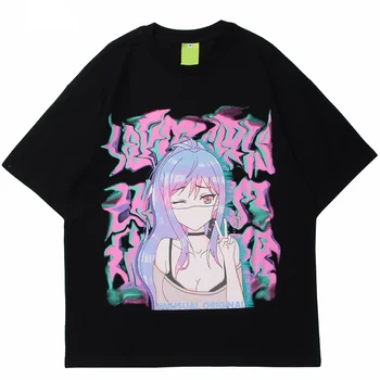 Hip Hop Lielgabarīta T Krekls Sexy Anime Meitene Ilūziju Drukas T Vīriešiem Streetwear Vasaras Īsām Piedurknēm T-Krekls Harajuku Kokvilnas Topi