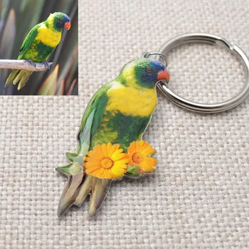 Personalizētu Foto Keychain Putnu Keyring Keck Parrot Key Chain Dzīvnieku Rotaslietas Maisiņā Kulons Dāvanu Šarmu Papagailis Attēlu Keychain