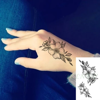 Ūdensnecaurlaidīgus Pagaidu Tetovējumu Uzlīmes Melnā Ziedu, Augu Flash Tetovējums Viltus Tatto Roku, Roku, Kakla, Ķermeņa Body Art Sievieti Vīriešiem