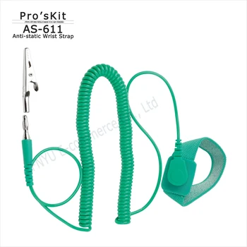 Pro'sKit 3m zaļo vadu anti-static rokas siksniņu, KĀ-611 gumijas aizbāznis + aligators collet TPR elastīgas plastmasas anti-statiska aproce