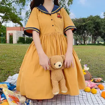 Vasara ir 2021. Jauno Japānas Sweet lolita kleita Cute Jūrnieks Apkakles Nest Izšuvumu Studentu Īstermiņa Piedurknēm Kleita sievietēm pasaku kleita