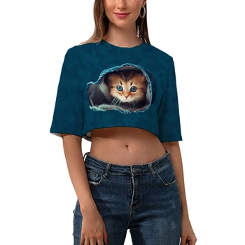 2022. gada Jauno 3D Digitālo Drukāšanas Moderns Kaķis Grafiskais Noplūde Nabas Gadījuma T-krekls Pielāgots Sieviešu Jauns Liela Izmēra Īsām Piedurknēm