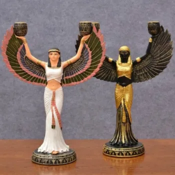 Puses Glezniecības Zelta Sveķu Statuetes Senās Ēģiptes Dieviete Modelis Classic Apdare Amatniecības Vīna Plaukts Statuja, Svečturi