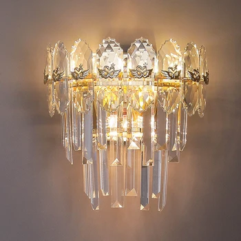 Luksusa Foajē Kristāla Sienas lampas Modernās Gulbis Sconce AC110v 220V Spīdumu Cristal Guļamistabas Lampa Koridora Deco