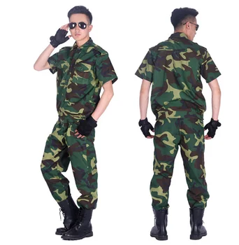 Vīrieši Armijas Taktiskā Pieaugušo Īpašo Spēku Kamuflāža Īsām Piedurknēm Militāro Formas Tērpu Karavīru Apmācības Kaujas Krekls Drēbes+Elsas Komplekts
