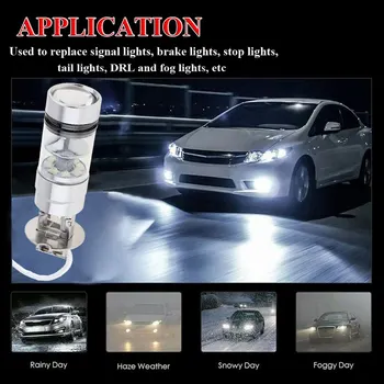 2gab H3 LED Miglas lukturi 100W Super Spilgti Mikroshēmas Auto Vadītāja Spuldze, 12/24V Baltās Dienas Gaitas Lukturi dienas gaitas lukturi Miglas lukturi