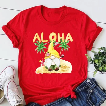 Aloha Grafikas Tees Kawaii Havaju Sieviete Tshirts Gnome Krekli, Sieviešu Vintage Aloha Estētisko Topi, T-Veida, Plus Modes L
