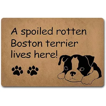 Smieklīgi Welcome Mat Personalizētu Doormat Bojāti Sapuvis Bostonas Terjers Dzīvo Šeit Doormat Smieklīgi Suņi Mat (23.7 X 15.6 gadā) Fab