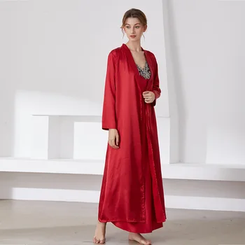 Vaļīgas Drēbes, Uzstādīt Sievietes Ilgi, Peldmētelis Sleepwear Satīna Kimono Kleita Naktsveļu Ar Mežģīnēm 2021 Jaunas Mājas Drēbes Intīmas Apakšveļa