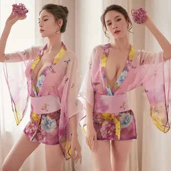 Sieviešu Drēbes Pārredzamu Pidžamu Japāņu Sexy Apakšveļa Yukata Kleita Šifona Kimono, Sauna, Spa Peldēšanās Tērpu Sleepwear Naktskrekls