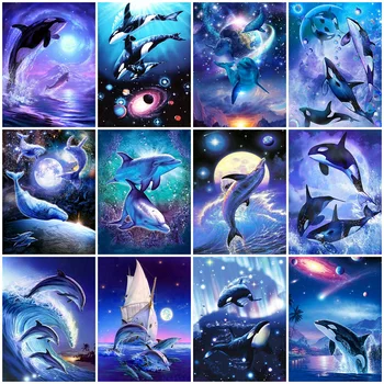 ZOOYA Dimanta Krāsošana Delfīnu Pilnu Kvadrātveida Kārtas Urbt Jaunas Ielidošanas Dimanta Izšuvumi Dzīvniekiem 5D DIY Mozaīkas Visuma Amatniecības