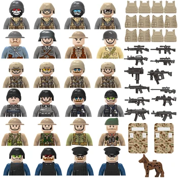 WW2 Militārās Darbības Rādītāji Celtniecības Bloki ASV Gaisa Spēku Lielbritānija Vācija Armijas Karavīrs, Commandos Statuetes Ķieģeļi Bērniem DIY Rotaļlietas