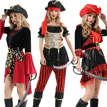 Hallween Sexy Sievietes Pirātu Cosplay Tērpu Modes Puse Kleita Pieaugušo Karnevāla Veiktspēju, Augstas Kvalitātes Ar Pirātu Cepure, Cepures