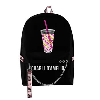 Jauno studentu schoolbags Charli Damelio-Candy Krāsu 3D Mugursoma Zēni Meitenes Amelio Charli 3D Mugursoma Kpop Keychain Aksesuāri
