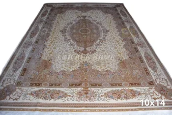 Bezmaksas piegāde 10'X14' 230 Līnijas Roku Zīda Austrumu persiešu Paklāju rokām Mezgloti zīda paklājs mājas apdare