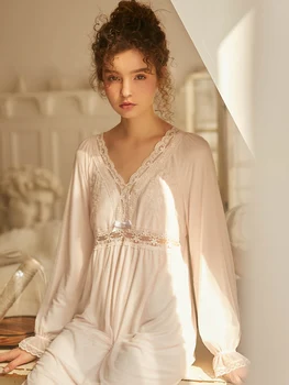 Naktskrekls Sieviešu Mežģīņu garām piedurknēm Naktskrekls Elegants Sleepwear Kleita Sievietēm Nightdress Sarkanā, Rozā Balts