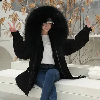 Nekustamā Jenots Kažokādas Apkakle Parka Sieviešu Modes Džinsa dāmas gara dūnu jaka ar mākslīgās kažokādas pelēkā vārna parker ziemas drēbes sievietēm
