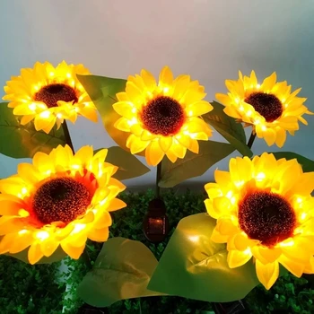 2gab Sloar LED Saulespuķu Stila Zālienu Lampas Āra Ūdensizturīgs Ziedi Lampas Pagalma Dārzu Zālienu Apgaismojums Dekori karstā pārdošanas