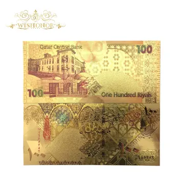 10pcs/daudz Karstā Pārdošanas Krāsu Katara Banknotes Simts Riyals Banknošu 24k Zeltu, Viltus Papīra Naudu, Lai Dāvanu