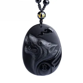 Black Obsidian Dzīvnieku Vilks, Kaklarota, Kulons Aproces, Kulonu Laimīgs Amuletu Rotas, Aproces, Rotas