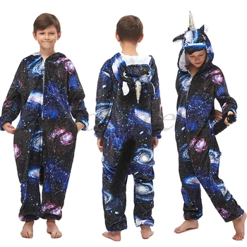 Ziemas Unicorn Kigurumi Kids Sleepwear Zēni Meitenes Panda Pidžamas Bērniem Funny Dzīvnieku Ziemas Onesies Pusaudžu Bērnu Flaneļa Pyjama