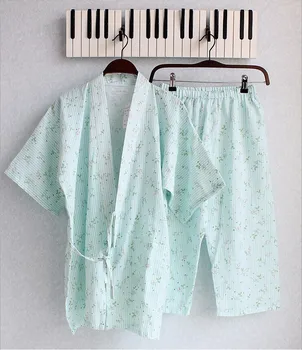 Kokvilnas Marle Pidžamas Bikses Sievietēm Ar Īsām Piedurknēm Kimono Robe Top & Ceļa Garums Bikses Japāņu Homewear Yukata Vasaras Sleepwear Komplekts