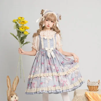 Japāņu sweet lolita siksna kleita vintage jauki augsta vidukļa gudrs drukāšanas viktorijas kleita kawaii meitene gothic lolita cos loli