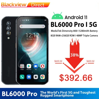 Blackview BL6000 Pro 5G Viedtālrunis IP68 Ūdensnecaurlaidīga 48MP Triple Kamera, 8GB RAM un 256 gb ROM 6.36 Collu Globālo Versiju Mobilajiem Tālruņiem
