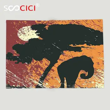 Pasūtījuma Mīkstas Vilnas Mest Segu Ziloņu Āfrikā Tēma Koku un Zilonis zem Saules Ilustrācija Drukāt Melns