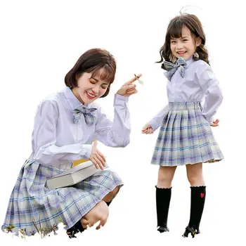Skolā Meitene Vienotu Kroku Svārki Japāņu Studentu JK Vienotu Augsta Vidukļa-Line Pleds Svārki Cute Mini garām Piedurknēm Skolas Unifor