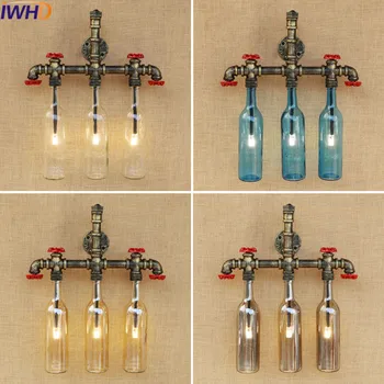 IWHD Ūdens cauruļu Gaismas LED Sienas Apgaismojums Vintage E27 Pārklājumu Bēniņi Dzelzs Sienas Lampas Retro Rūpniecības Kāpņu Antikvāru Stikla Pudele Lampas