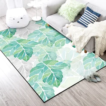 Modes Ziemeļvalstu svaigi un vienkārši zaļš augu lapas guļamistaba, dzīvojamā istaba gultas paklāju durvju paklājiņš