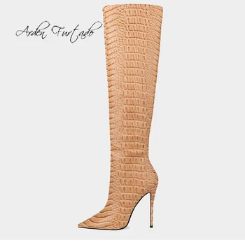 Arden Furtado Vasaras Modes Sieviešu Kurpes Slip-on Norādīja Toe jaunas augstpapēžu kurpes augstpapēžu kurpes tīru krāsu Seksīga, Elegants Ceļa augstpapēžu Zābaki