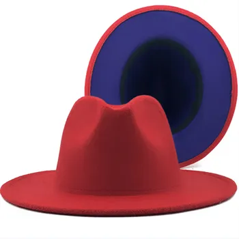 Jauktas Krāsas Sarkana, Violeta Jūtama Džeza, Cepure, Sievietes, Vīrieši, Platām Malām Vilnas Fedora Cepures Panama Trilby Klp Tendence Spēlmanis Cepure Jaunu 2021