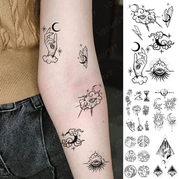 Ūdensnecaurlaidīgus Pagaidu Tetovējumu Uzlīmes Mākonis Zibens Burvju Flash Tetovējums Mazo Cute Kristāla Roku Delnas Viltus Tatto, Lai Body Art