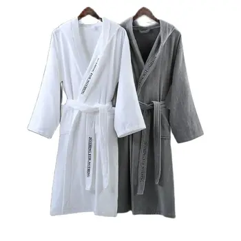 100% Kokvilnas Ilgi Bieza Absorbējoša Frotē Vannas Drēbes Kimono Vīriešiem Viegls Peldmētelis Plus Sleepwear Sieviešu Peldmētelis
