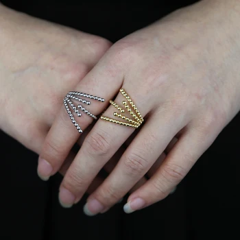 Vienkāršas Ģeometriskas Modes Sieviešu Pilnu Pirkstu Rotaslietas Apaļa Lode Fāzēm Joslā Vairāku Wrap Atvērt Pielāgotu Gredzenu