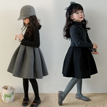 2022 Rudens Ziemas Bērnu Apģērbu Puses garām Piedurknēm augstu uzrullētu apkakli Kleitas Bērniem korejas Raibs Cietā Kleitas Meitenēm Q52