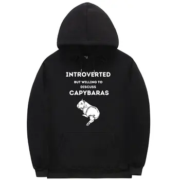 Intraverts, Bet Vēlas, Lai Apspriestu Capybaras Logo Drukāt pelēkā vārna Vīriešu un Sieviešu Modes Zaudēt Streetwear Topi Vīriešu Lielgabarīta Hoodies