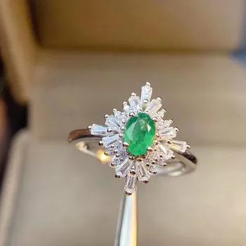 Dabas Emerald RingS925 Sudraba Modes Smalkas Kāzas Superflash Rotaslietas Sievietēm Bezmaksas Piegāde