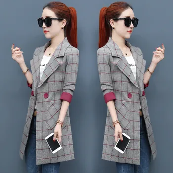 Trending produktu Dāma uzrakt mētelis Elegang sieviešu žakete Sieviešu rudens drēbes korejiešu Klasiskās režģu mēteļi augstas kvalitātes B4078