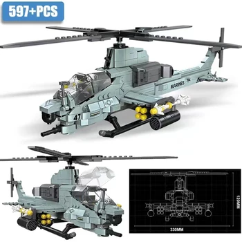 597pcs Lidmašīnas, Helikopteri, Lidmašīnu Gaisa kuģa Modeli, Celtniecības Bloki Bomber Armija SWAT Policijas Gunship Būvniecības Rotaļlietas