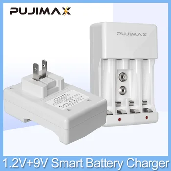 PUJIMAX Portatīvās Sienas, Akumulatoru, Lādētāju 4 Slots 1.2 V AA/AAA Uzlādējamās Baterijas 1Slot 9V Uzlādējami Ni-MH, Litija Baterijas
