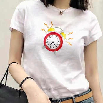 Ir 2021. Pārsteigums cena Īsām Piedurknēm Pulkstenis Grafiskais Izdrukāt T-krekls Meitenēm modes gadījuma balts T-krekls Harajuku grafiskais T-krekls